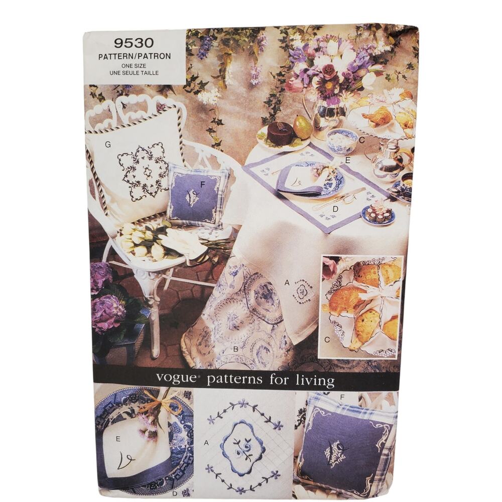 Vogue Patterns for Living Tea Table Accessories Sewing UNCUT 80s 90s 9530 Blue